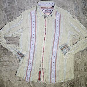 Robert Graham Mens Long Sleeve Button Up Shirt Flip Cuff Large Green Knowledge